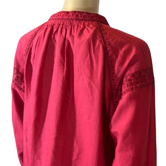 Madewell Women’s Medium Top Camellia Boho Embroidered Oversized Red Tunic Cotton - Picture 10 of 13
